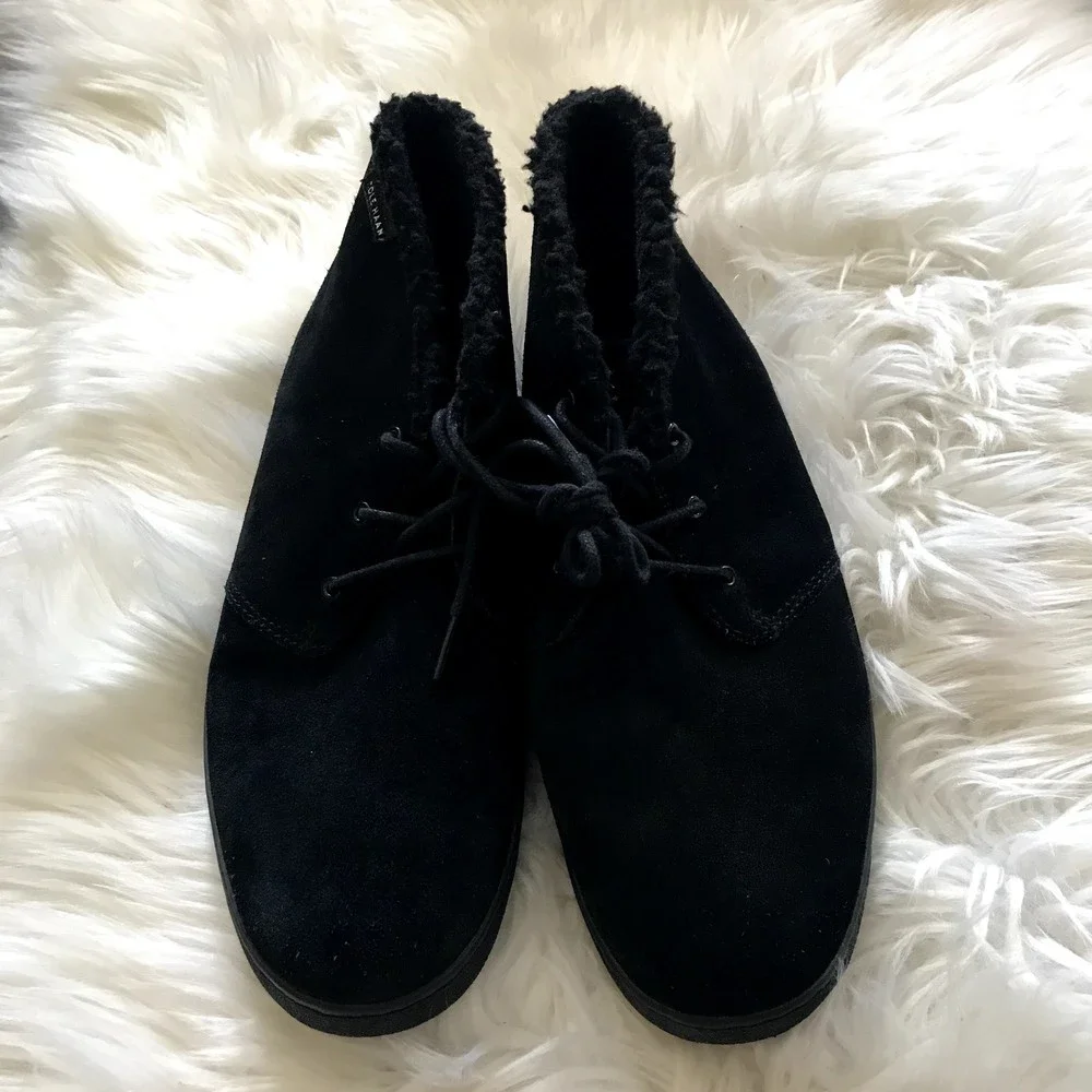 Cole Haan Black Suede Faux Fur Lined Chukka Ankle Boots Lace Up C20842 Size 10
